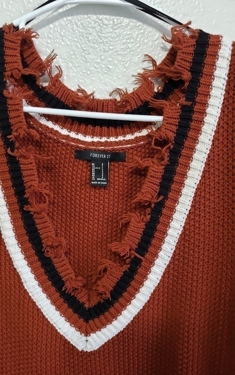 Distressed rib knit varsity collared sweater, Size S. - Picture 4 of 9